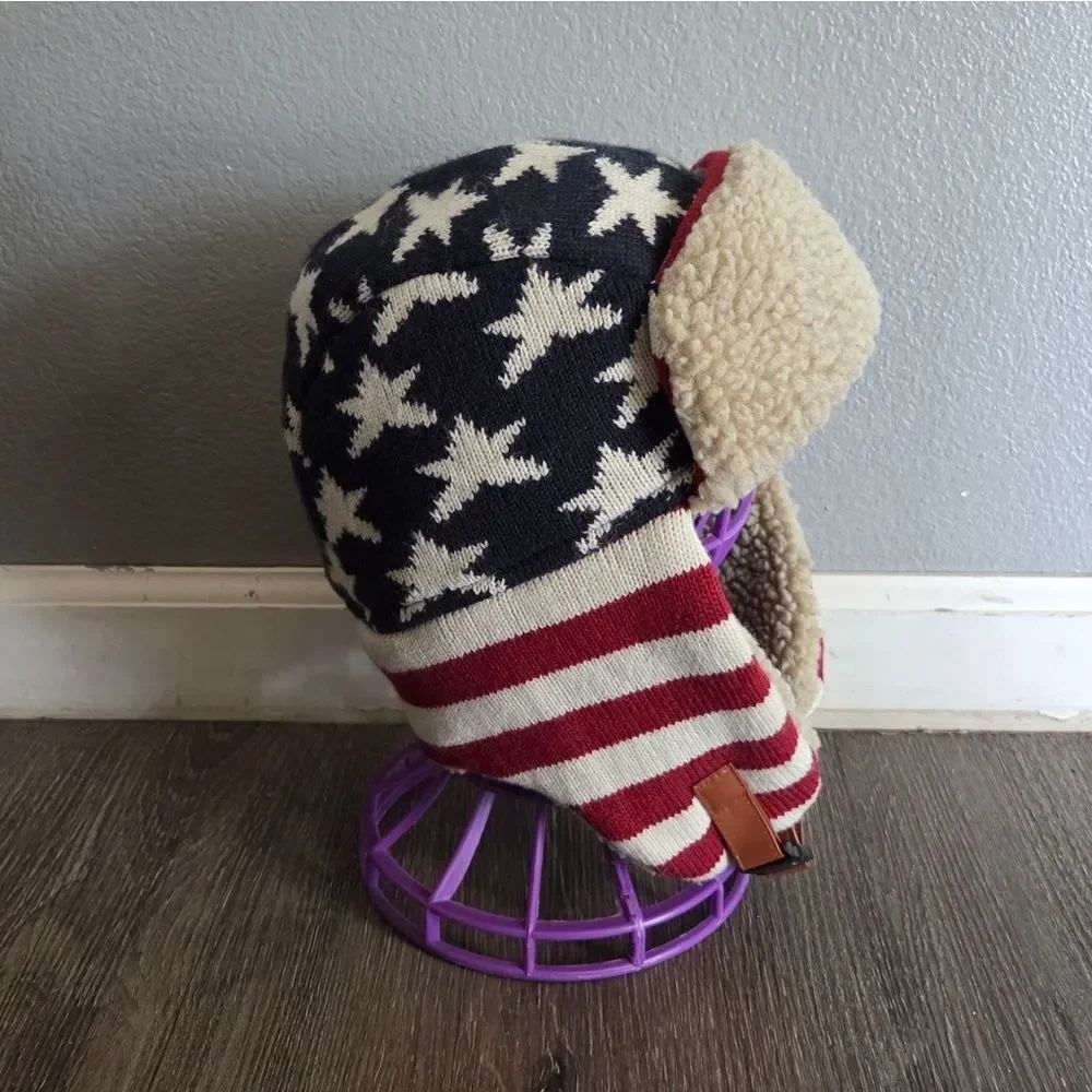 Dorfman Hat Co. Patriotic American Flag Designed Winter Aviator Trooper Hat